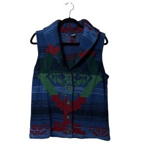 Sweater Vest Chaps Southwestern Tribal Women' Blue Green Aztec XL Ralph Lauren